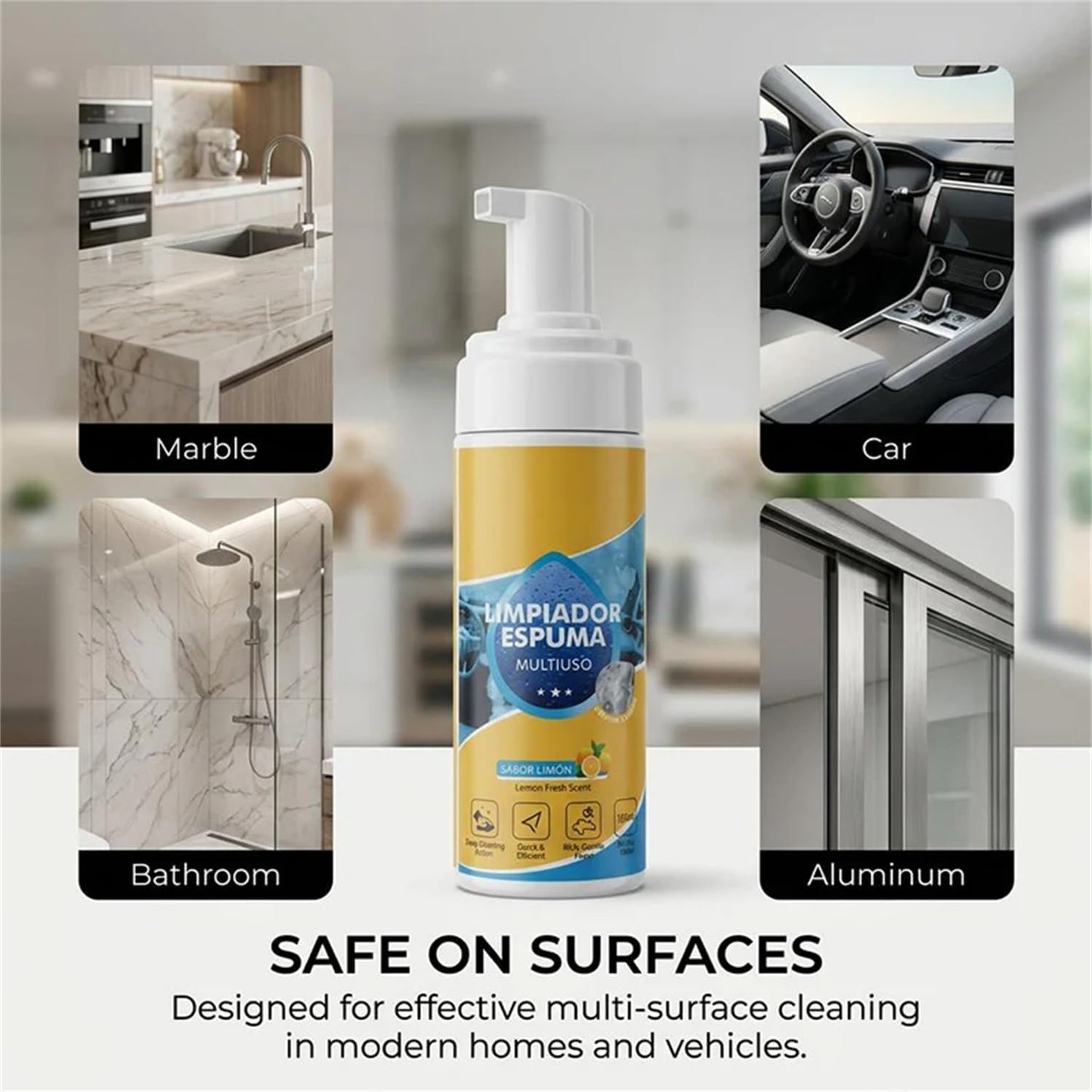 4-in-1 Multi-Enzyme Foam Cleaner 5oz, All-Purpose Deep Cleaning Spray for Car Interior, Kitchen Grease, Bathroom Tiles, Sofa Upholstery (1PC+1*Sponge+Towel) outdoorfun