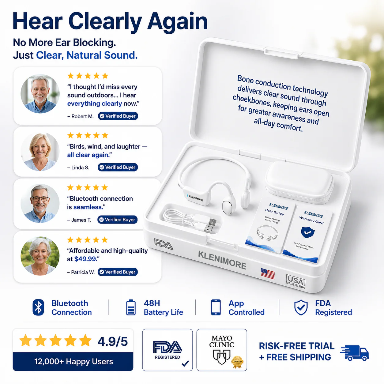 🔥 Final 2 Hours : Only Limited Stock Left🏆KLENIMORE™ Bone Conduction Smart Hearing Headphones （Mayo Clinic Recommended）