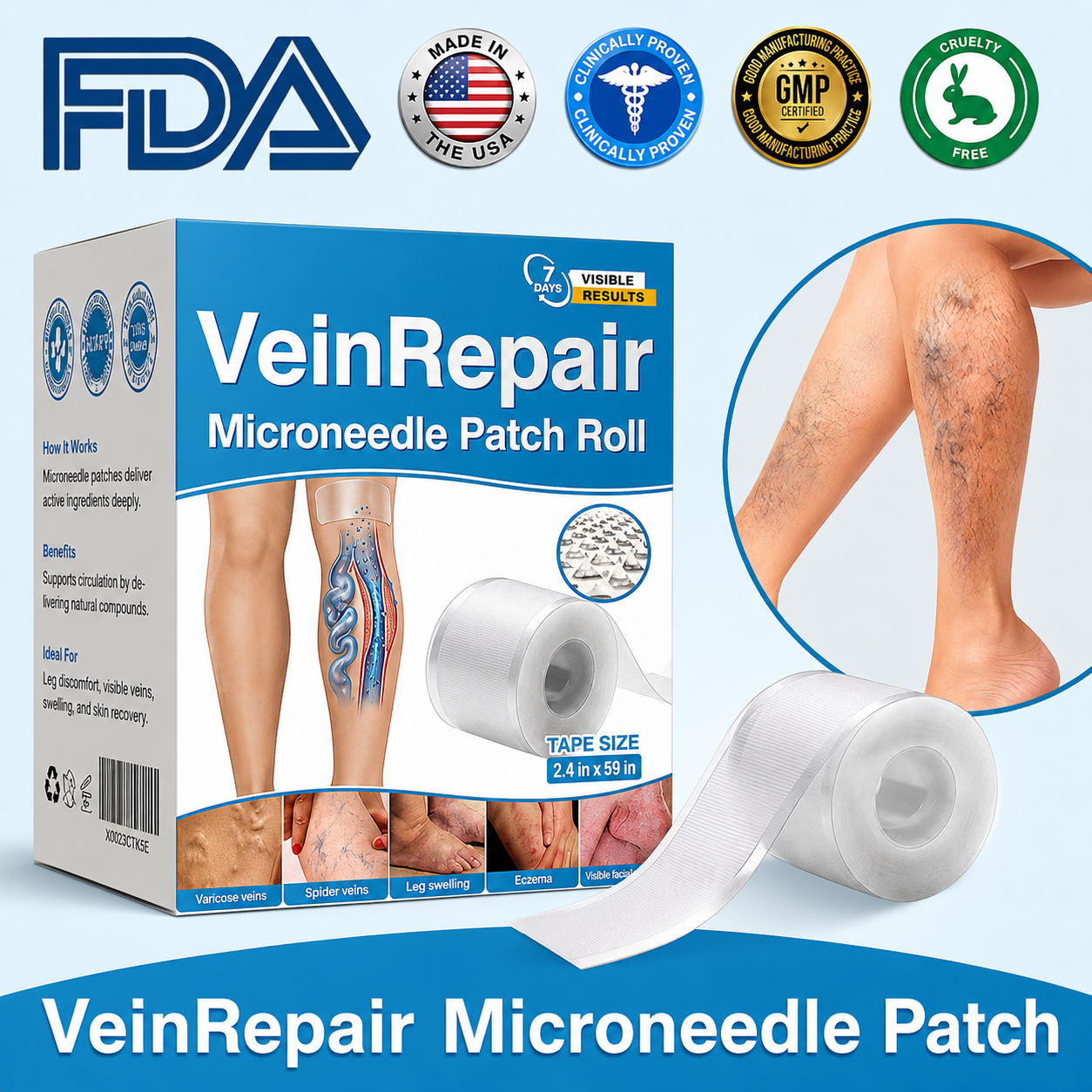 🥇👨‍⚕️✨VeinRepair Microneedle Patch Roll⚡Instant Relief, Long-Term Results
