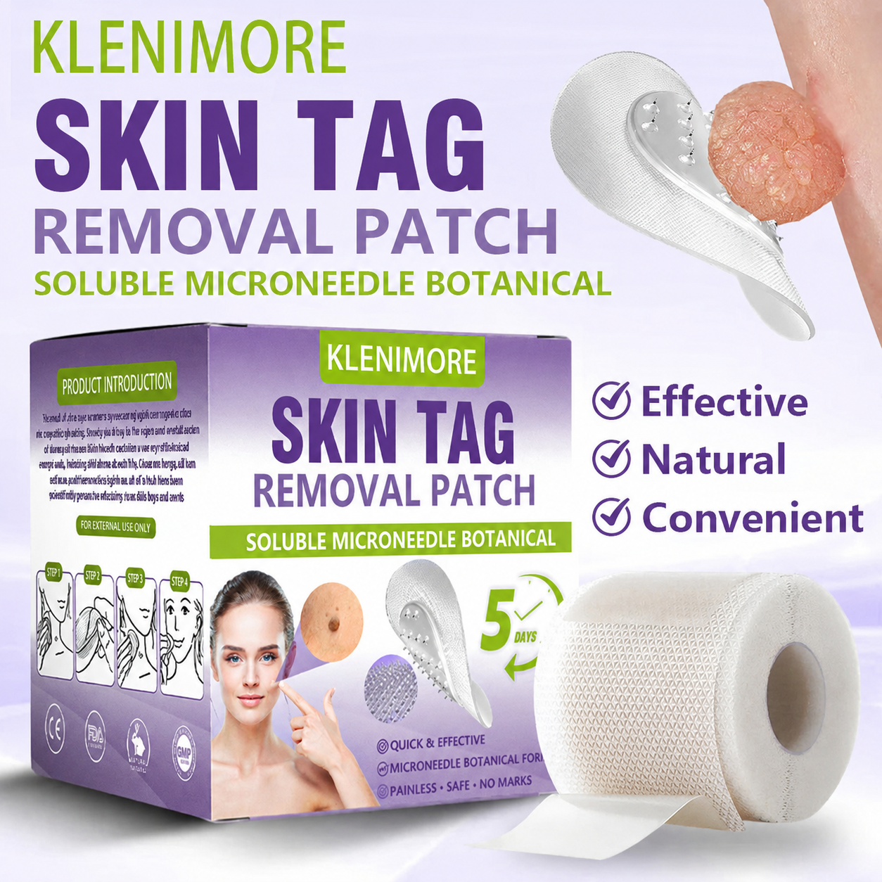 KLENIMORE® Soluble Microneedle Botanical Skin Tag Removal Patch