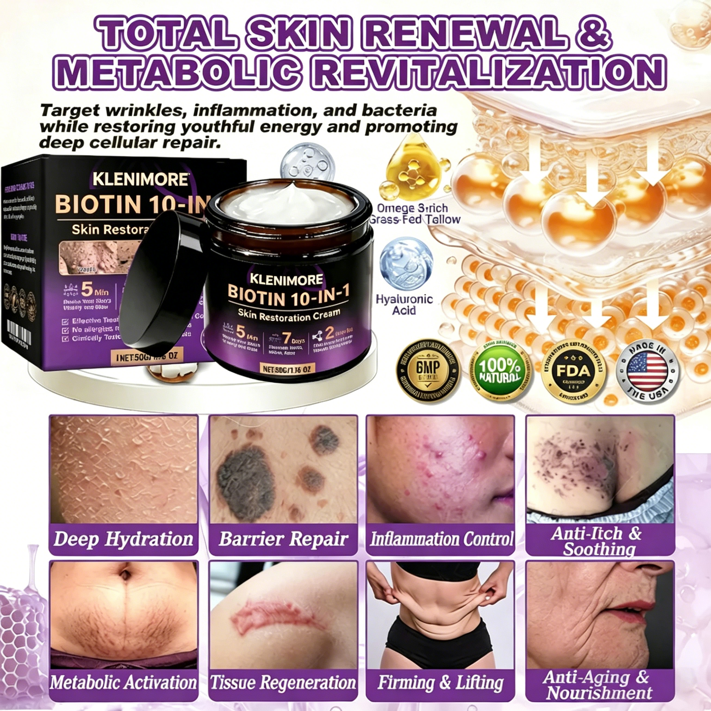 Made and Shipped from USA ✨KLENIMORE™ Biotin 10-in-1 Skin Restoration Cream 🍀