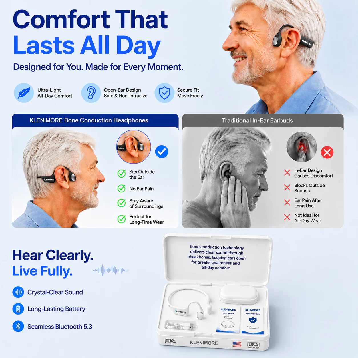 🔥 Final 2 Hours : Only Limited Stock Left🏆KLENIMORE™ Bone Conduction Smart Hearing Headphones （Mayo Clinic Recommended）